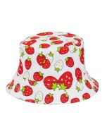 Wholesale strawberry print bucket hat wholesale sun hats with pretty strawberry print.  These wholesale sun hats are great wholesale fashion accessories and wholesale festival wear.