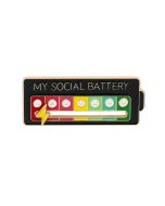 Wholesale New LGBTQ+ Themed Enamel Badges -  MY SOCIAL BATTERY, Black. Available to buy in increments of 10