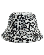 Wholesale black leopard print fluffy bucket hat