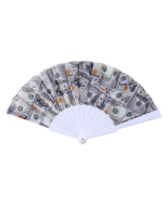 Wholesale foldable fans with $100 bill print.  These wholesale foldable fans are a great seller at any event on a hot day!  Don't be without your wholesale foldable fans.