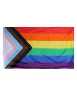 Wholesale Progress Pride Flags. Also available wholesale transgender pride flags, gay pride flags, bisexual pride flags, pansexual pride flags, nonbinary pride flags and lesbian pride flags
