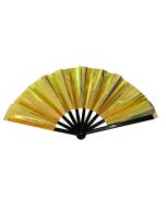 Wholesale XL cracking fan in holographic gold.  These extra large cracking fans make a satisfying noise when opening and closing.