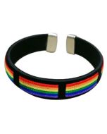 Wholesale gay pride bracelet, black with rainbow stripes.