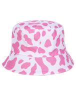 Wholesale pink cow print bucket hat.  These wholesale cow print bucket hats are exceptionally good sellers.  The wholesale sun hats make great wholesale festival wear accessories
