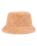 Wholesale fluffy bucket hat in beige.  Neutral colours wholesale faux fur bucket hat