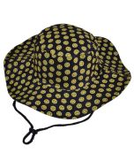 Wholesale fisherman hat with smiley face print.  These smiley face print fisherman hats are fashionable sun hats and make great festival wear accessories.