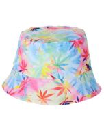 Wholesale bucket hats with tie dye ganja print. These funky sun hats are fast selling and make perfect rave hats. Great festival hats or festival wear accessories