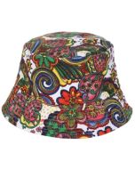 Wholesale bucket hat sun hat with hippy floral design.  These funky sun hats make great festival hats or festival wear accessories and ideal for sunny holidays.