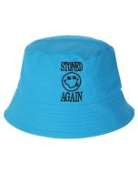 Wholesale bucket hats with smiley face and stoned again caption.  These sun hats make ideal rave hats, fisherman hats, festival hats or dance hats.  Great festival wear.