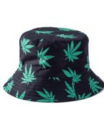 Wholesale childrens sun hats bucket hats fisherman hats for kids or very small headed people.  Fashionable childrens sun hats in fast selling designs, ganja leaf print.