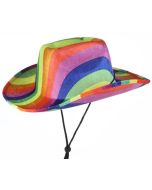 Wholesale gay pride rainbow striped cowboy hat.  Ideal gay pride cowboy hat for gay pride festivals. Also available is the baby pink cowboy hat, fast selling pride hats