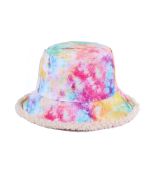 Wholesale reversible Sherpa lined corduroy bucket hat multi coloured.  These wholesale bucket hats can be worn as a corduroy bucket hat or a wooly sherpa bucket hat.