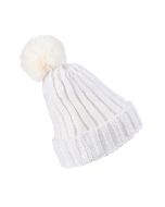 Wholesale cream bobble hat with sherpa lining. These wholesale bobble hats have an extremely soft high quality faux fur bobble that springs back to shape. Wholesale thick bobble hats.