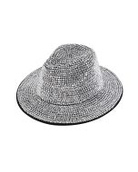 Wholesale silver coloured rhinestone fedora hat.  Catwalk quality festival fedora hat with silver coloured rhinestone.