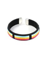 Wholesale pansexual pride wrist cuff bracelet with pansexual flag colour stripes in cotton thread.  Gay pride festival essential.