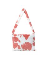 Fluffy Faux Fur Shoulder Bag Pink Cow Print