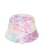 Wholesale corduroy bucket hats in multi coloured tie die.  These fashionable wholesale tie died bucket hats are foldable washable and functionable sun hats.