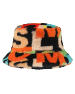 Wholesale Faux Fur Bucket Hat With Alphabet