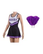 Black And Purple Cheerleader Dress With Pompoms