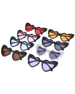 Wholesale ladies sunglasses heart shaped frame, with mixed colour lenses.  These wholesale ladies sunglasses are great festival wear accessories.