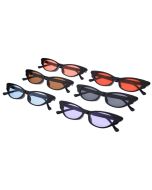 Wholesale ladies cateye sunglasses with mixed colour lenses.  These wholesale sunglasses are great festival wear accessories and fast sellers..