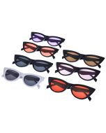 Wholesale cateye sunglasses with mixed colour lenses.  These wholesale sunglasses are great festival wear accessories and fast sellers..