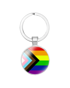 Wholesale gay pride keyrings with colours of the progress flag.  These wholesale gay pride key rings come in a variety of colours 