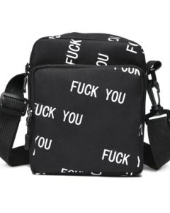Wholesale plain black messenger bag with offensive wording.  Popular design messenger bag, man bag, handbag, other designs available too..