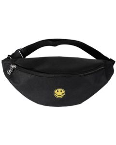 Wholesale x large plain black bum bag with smiley face, fanny pack, cross body bag.  Fast selling festival bumbags.  Festival wear accessories.