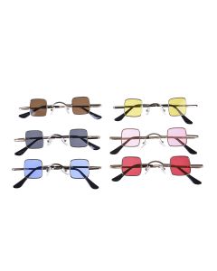 Wholesale square lens sunglasses mixed colours.  These wholesale sunglasses come in mixed packs of 12.  The wholesale sunglasses have tiny square lenses.