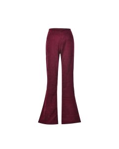 Wholesale burgundy corduroy flared trousers.  Wholesale burgundy corduroy flares.  These wholesale cord flares are very popular at the moment and come in 2 sizes.  S/M is a size 10 and M/L is a size 12