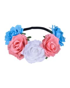 Wholesale transgender pride flower garland flower crown.  LGBTQ flower crowns with large flowers also available bisexual, pansexual, lesbian and rainbow pride.