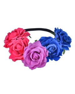 Wholesale bisexual flower garland flower crown.  LGBTQ flower crowns with large flowers also available pansexual, transgender, lesbian and rainbow pride.