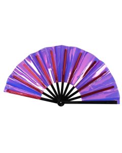 Wholesale Purple Holographic Huge Cracking Fan 33 x 66cm.  These cracking fans make a very satisfying noise when opening and closing.  They are a big craze at the moment!