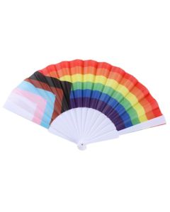 Wholesale progressive pride hand held fan.  Great for gay pride festivals, many colour available including new 8 colour, lesbian, bisexual, transgender and more