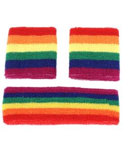 Wholesale gay pride sports headband and sweatband set.  LGBTQ accessories for gay pride festivals and gay pride parties.  Many fast selling gay pride items.