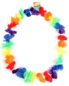Wholesale gay pride leis for gay pride festivals and events.  Also available, transgender lei, bisexual lei, lesbian leis, non binary lei and pansexual lei  6.5cm flowers