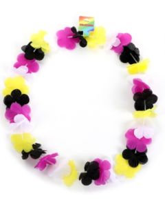 Wholesale non binary pride leis for gay pride festivals and events.  Also available, rainbow, transgender lei, bisexual leis, lesbian lei and pansexual lei  6.5cm flowers