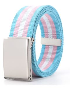 Wholesale transgender pride webbing belt.  LGBTQ pride belts also available non binary webbing belt, bisexual,pansexual and lesbian webbing belts and rainbow.