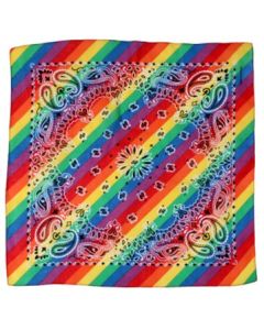 Wholesale gay pride paisley bandana neckerchief.  Also available non binary, progressive, new 8 colour, straight ally, bisexual, lesbian, transgender, MLM, bisexual