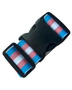 Wholesale transgender pride elasticated heavy duty luggage strap for suit cases.   Also available lesbian pride luggage strap and pansexual pride luggage strap.