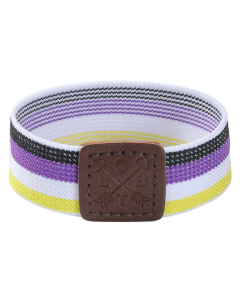 Wholesale gay pride elasticated wrist bands in nonbinary flag colours.  Ideal for gay pride festivals and gifts, great gay pride accessories.