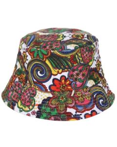 Wholesale bucket hat sun hat with hippy floral design.  These funky sun hats make great festival hats or festival wear accessories and ideal for sunny holidays.