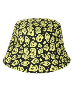Wholesale bucket hats with melting smiley faces.  These sun hats make ideal rave hats, fisherman hats, festival hats or dance hats.  Great festival wear accessories.