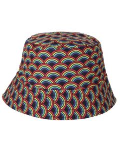 Wholesale bucket hats with rainbow print design.  These funky sun hats are fast selling and make perfect rave hats. Great festival hats or festival wear accessories