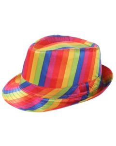 Wholesale trilby hats gay pride trilby hat.  These rainbow pride trilby hats are ideal sun hats also they are very fast selling and make great festival hats festival wear accessories.