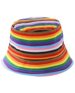 Wholesale gay pride bucket hat, this is the ulimate LGBTQ bucket hat combining the new 7 colour flag with the transgender flag colours.  Best pride hat.