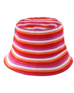 Wholesale lesbian pride bucket hat LGBTQ sun hat with lesbian pride flag colours.  Also available, bisexual pride, non binary pride transgender pride and more.