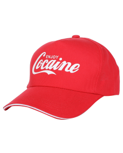 Wholesale enjoy coke baseball cap white wording on a red baseball cap.  These are fast selling hats for festival festival wear accessories.