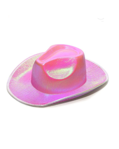Wholesale holographic pink cowboy hat.  Ideal for dress up or festivals.  Only £2